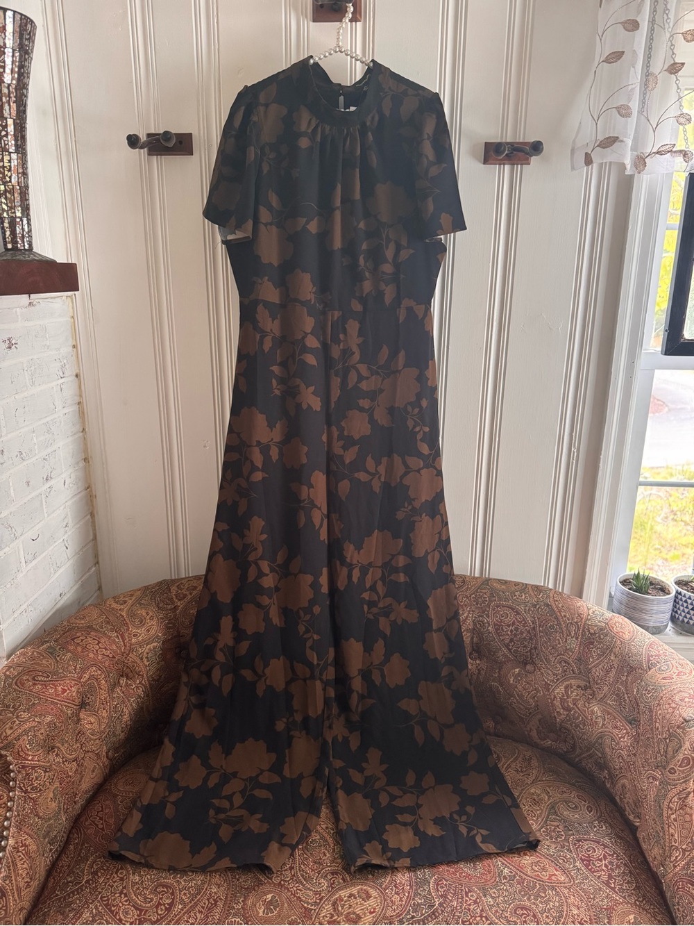 Sugarlips Black Maxi Dress with Brown Floral Print